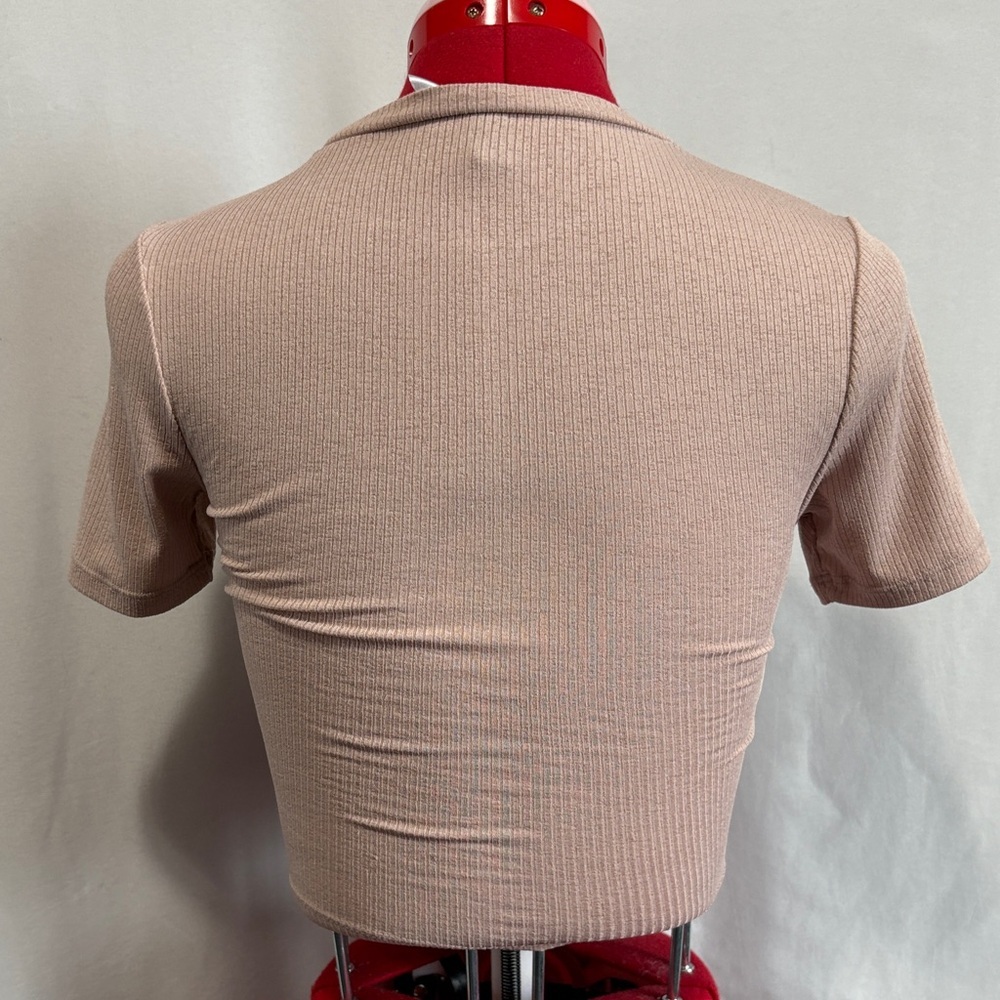 Divided Beige Ribbed Crop Top - Picture 3 of 6